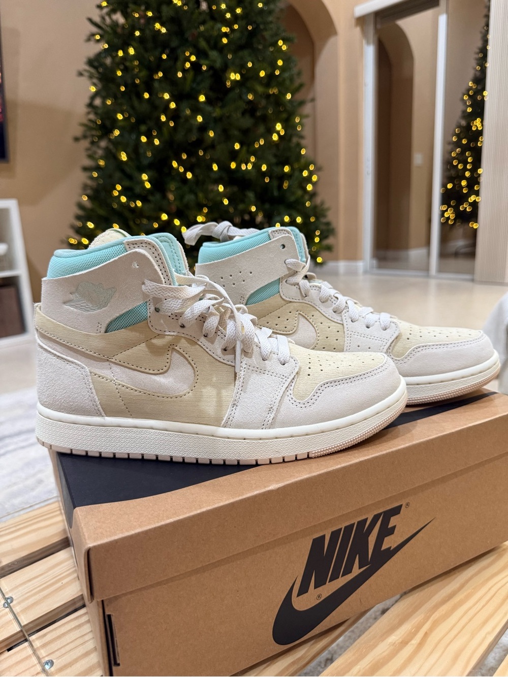 Nike Women’s High-Top Sneakers — Cream with Mint Accents